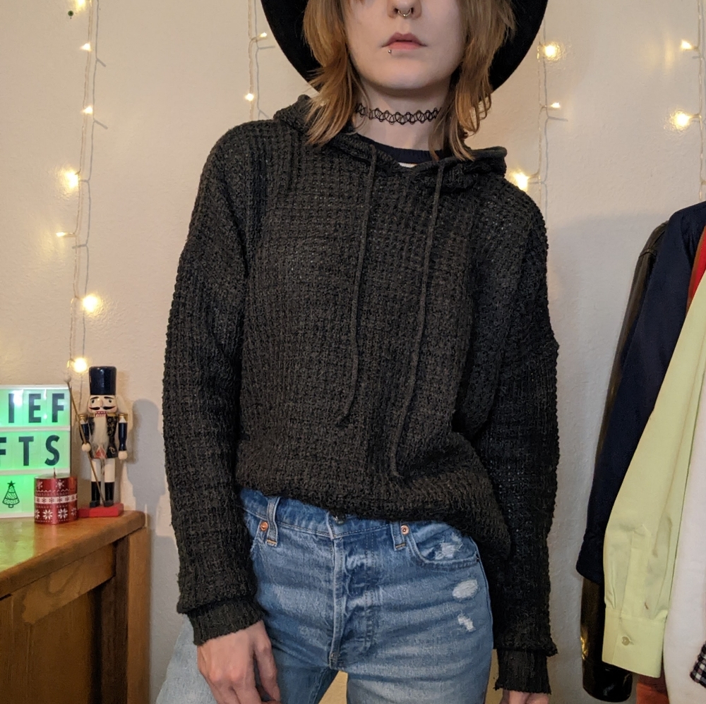 Oversized Dark Grey Knitted Hoodie